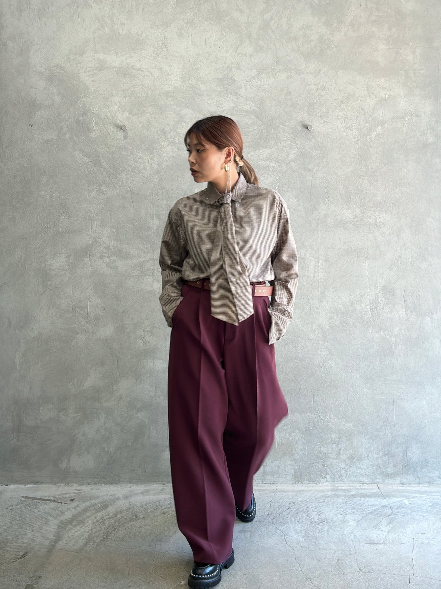 タイ付きチェックシャツ／LE MÉLANGE