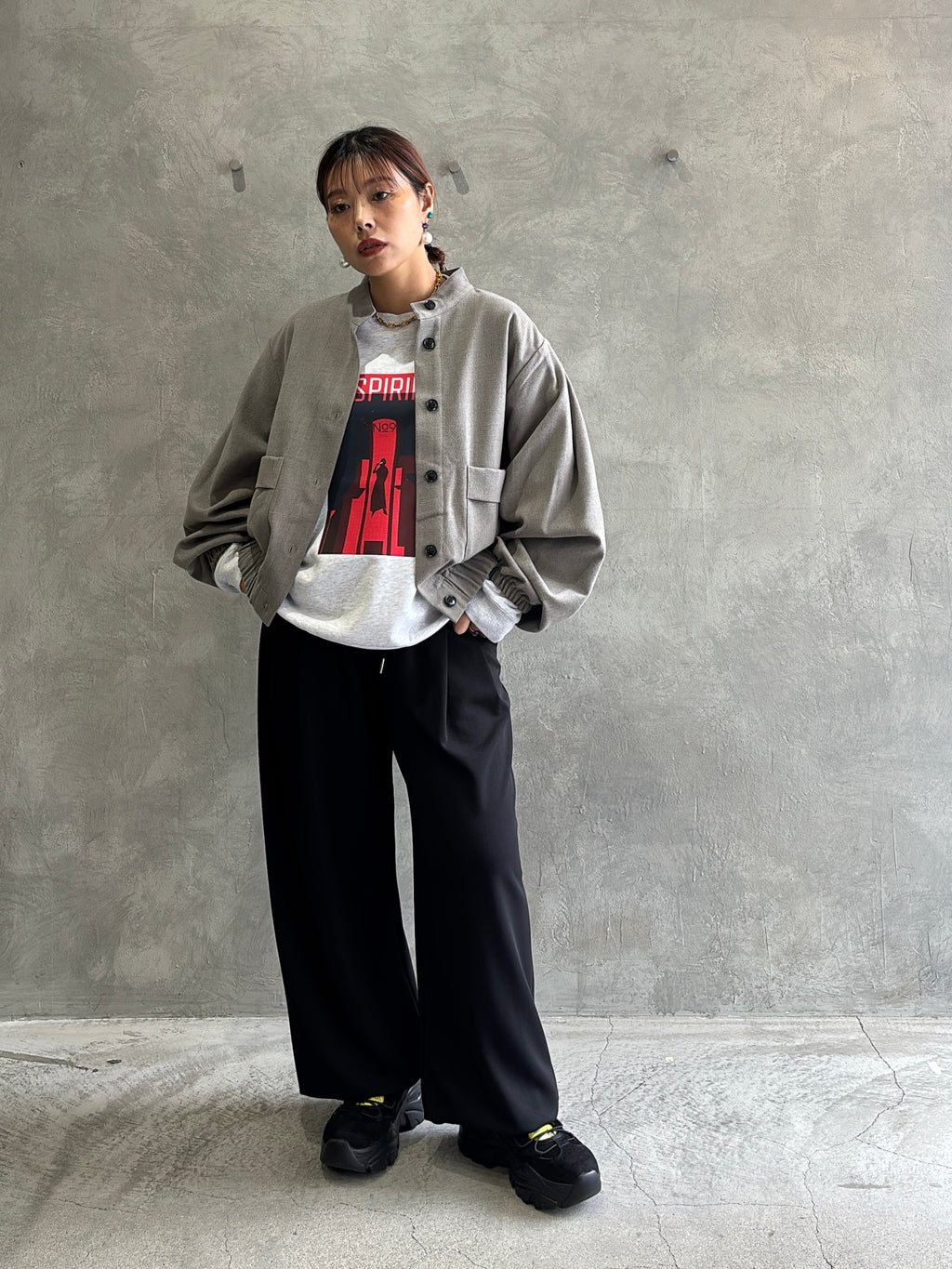 ワイドスリーブウーリーショートブルゾン／CYAN tokyo