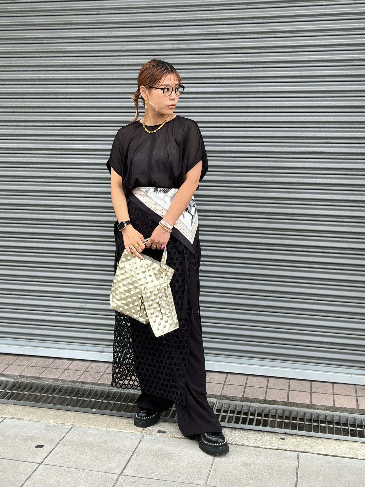 メッシュレイヤードパンツ／LHELBIE