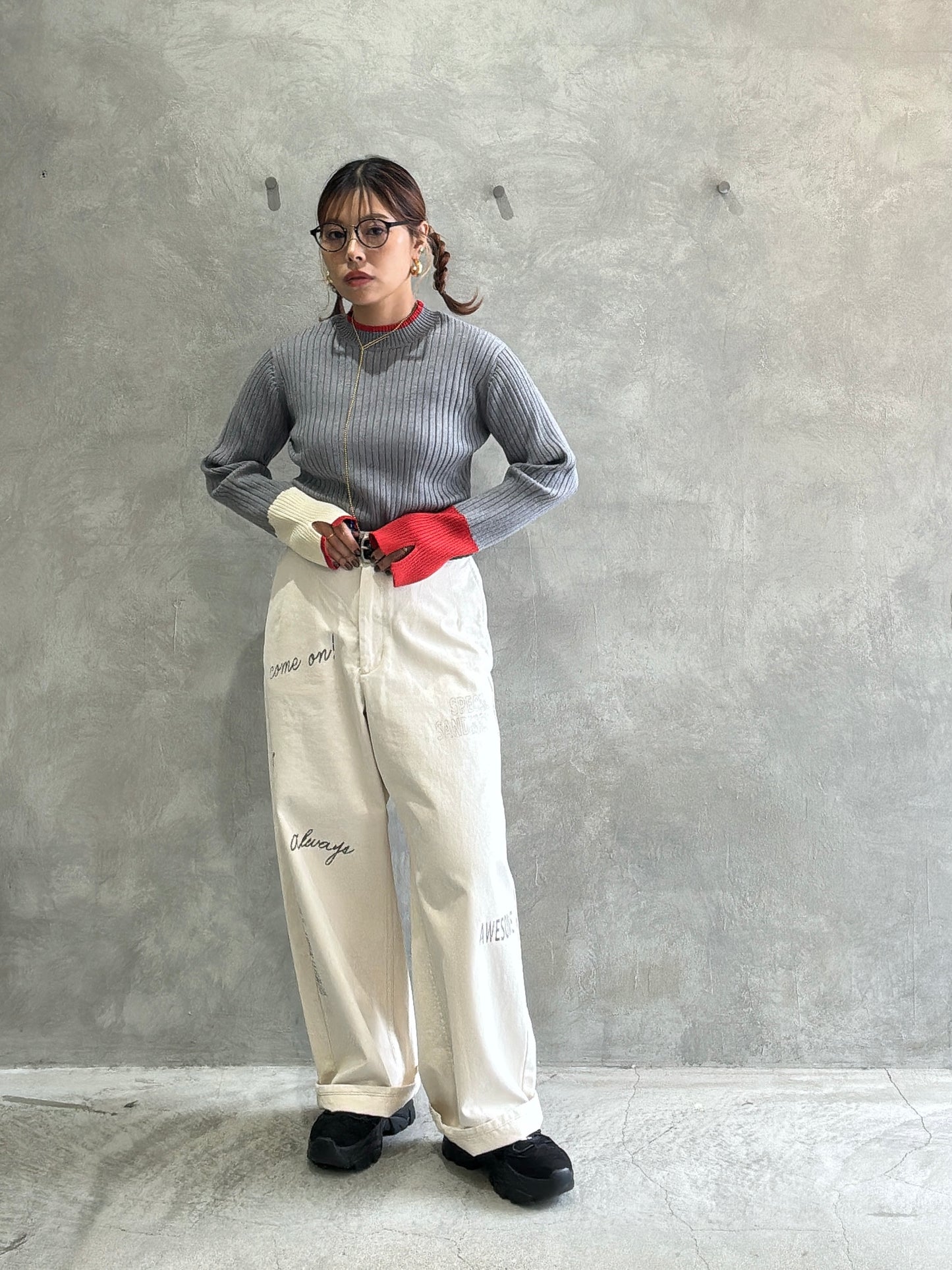 【再入荷】3カラー配色リブニット／LHELBIE