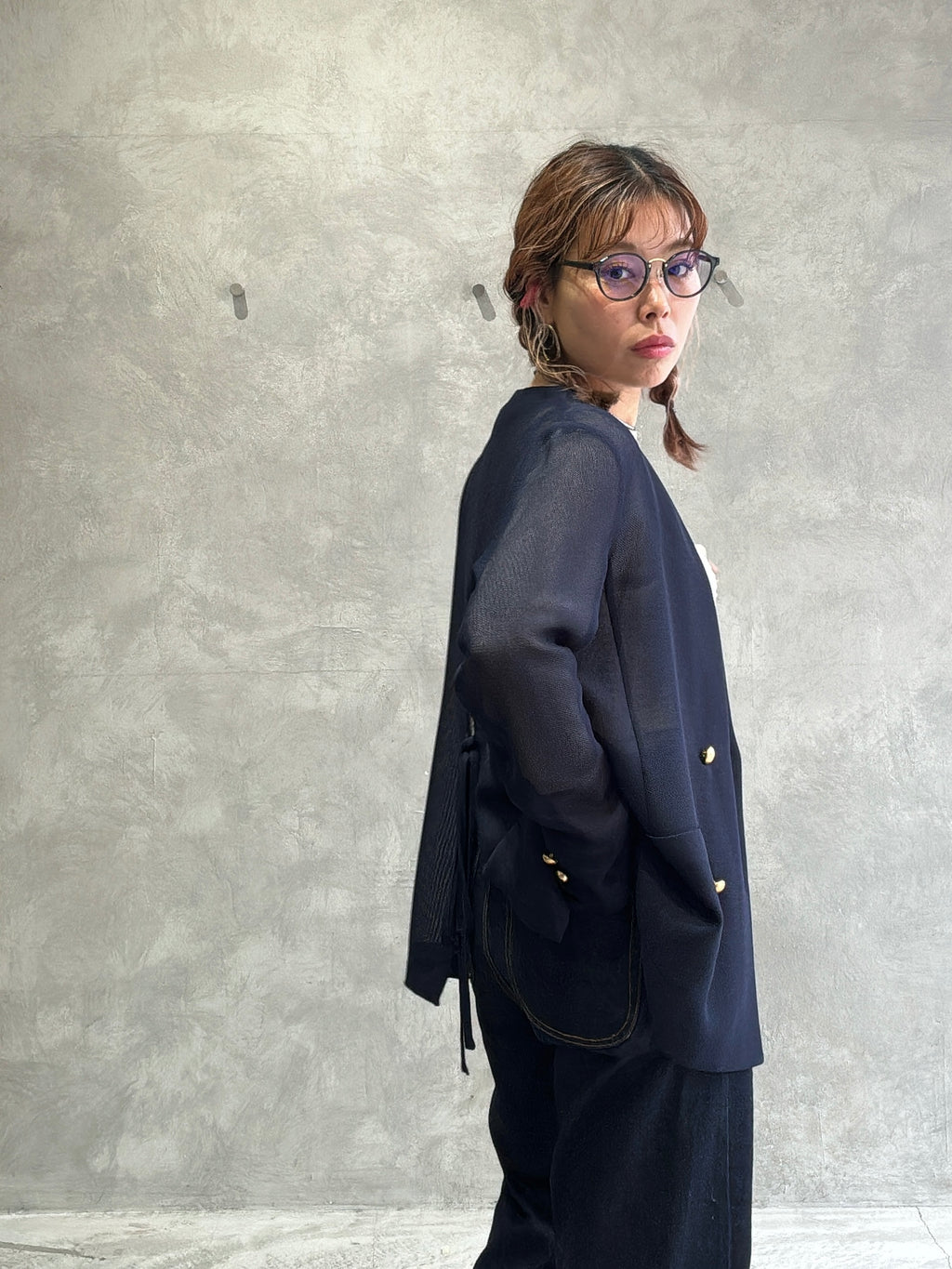 メッシュノーカラージャケット／Dignite collier