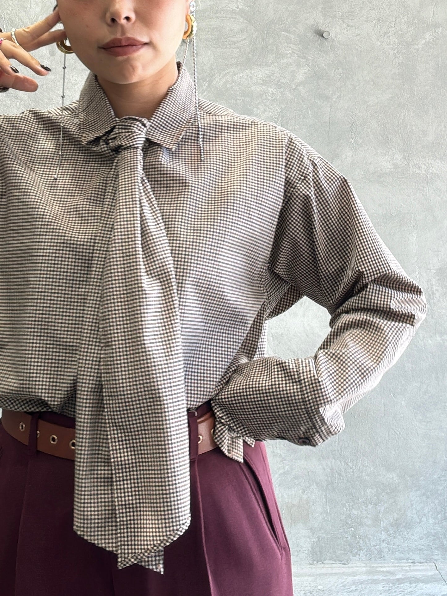 タイ付きチェックシャツ／LE MÉLANGE