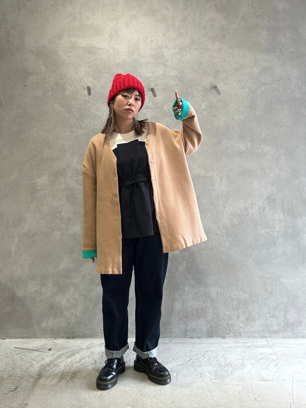 もちもちニットのバイカラーコートカーディガン