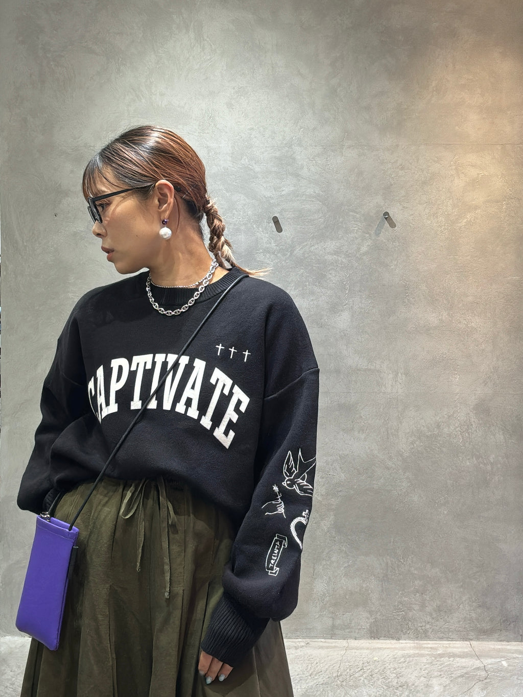 スウェットライク刺繍ニット／palm RICHE