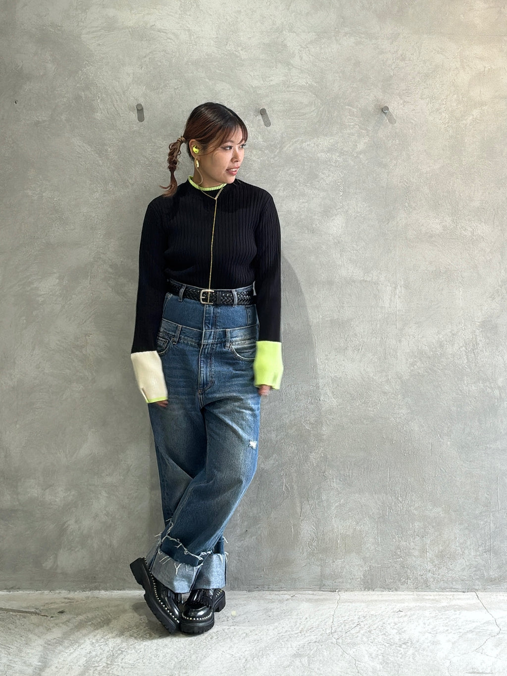 【再入荷】3カラー配色リブニット／LHELBIE