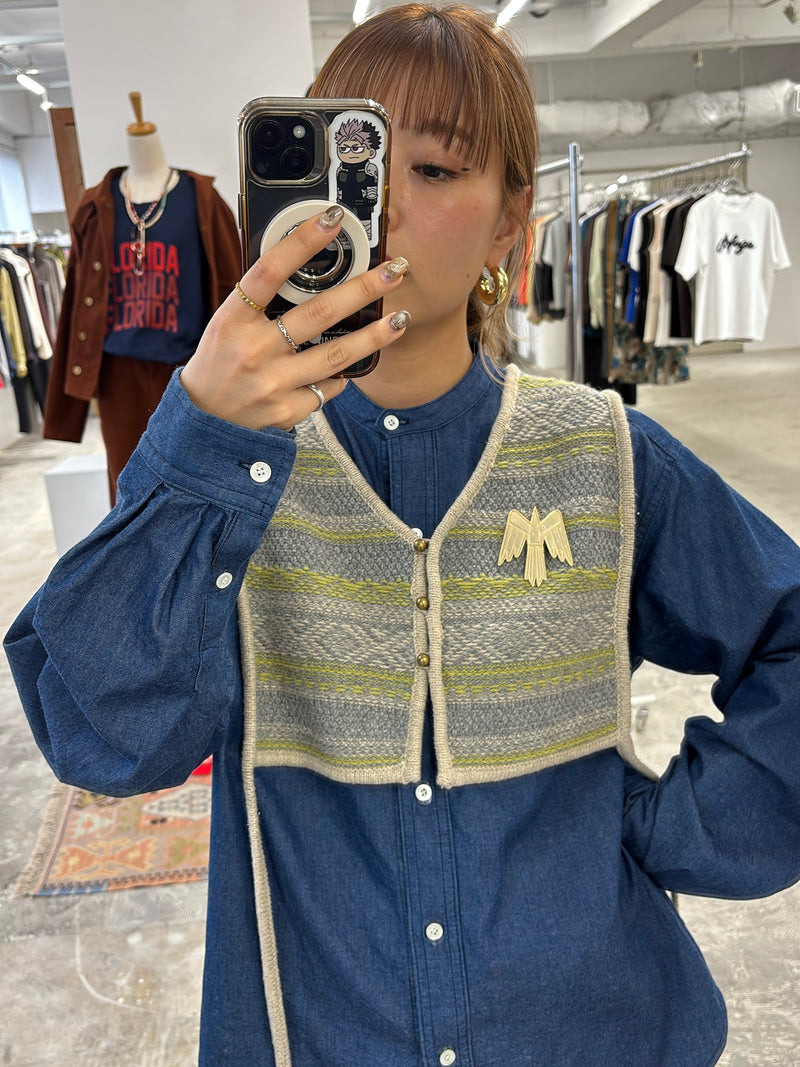 受付終了【予約⚡︎販売】スタンドカラーデニムシャツ（スカーフ付き）／#8643203／LE MÉLANGE／2026 AW #1