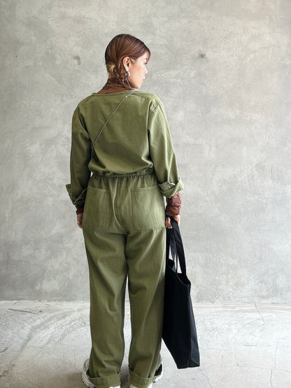 ヘリンボーンノーカラージャンプスーツ／LE MÉLANGE