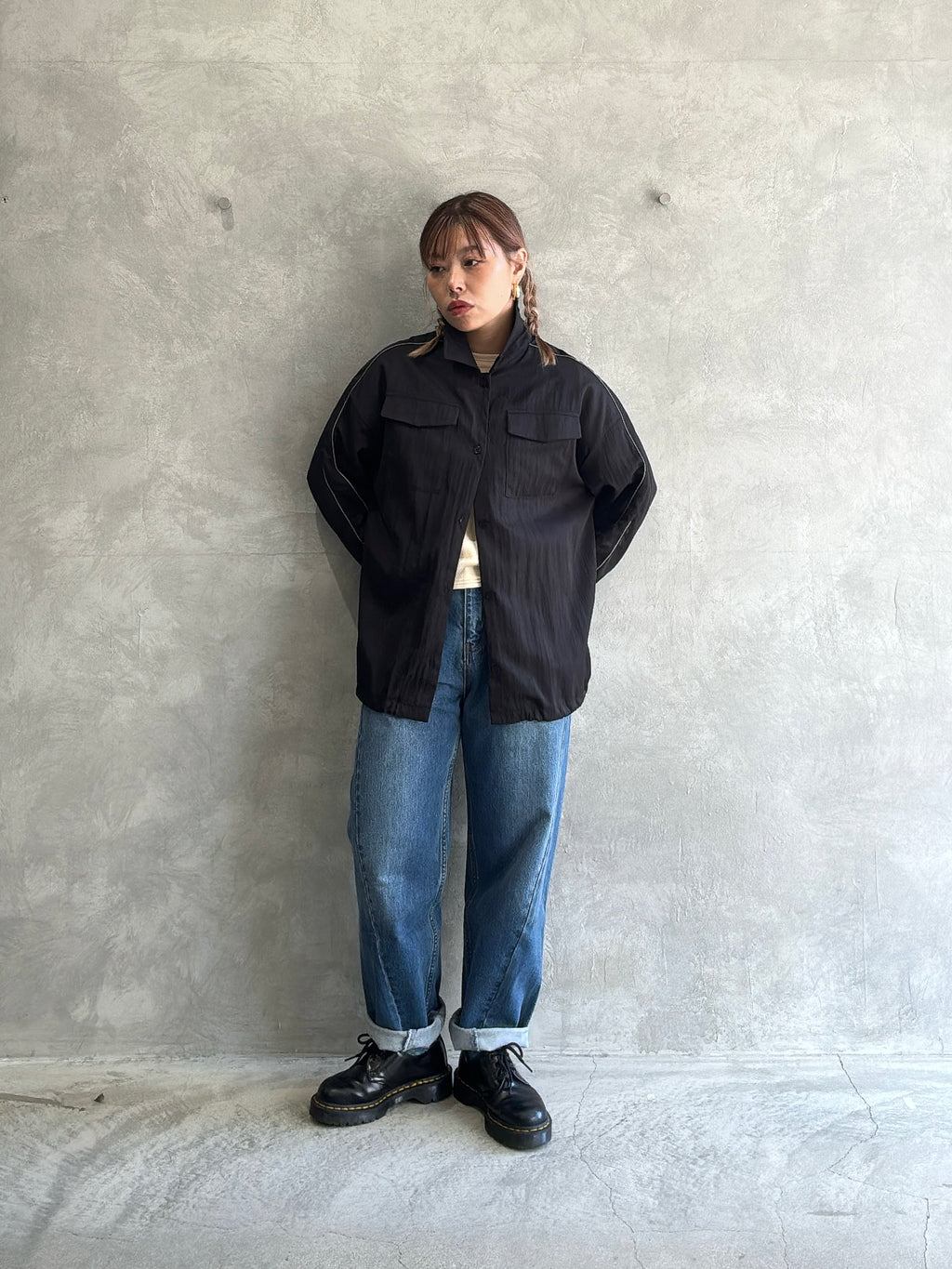 パイピングナイロンシャツ