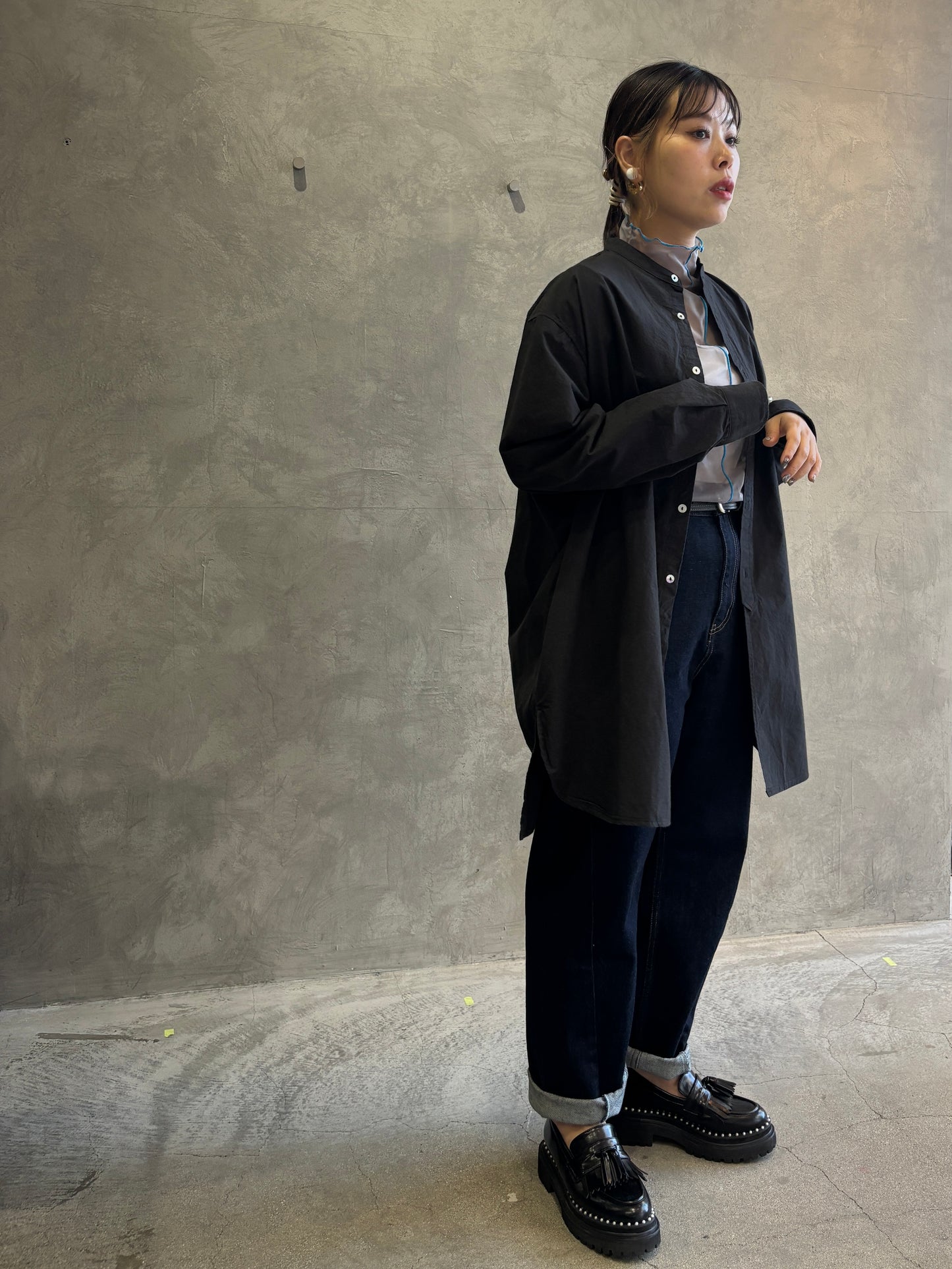 ノーカラーロングシャツ／VENT BLANC