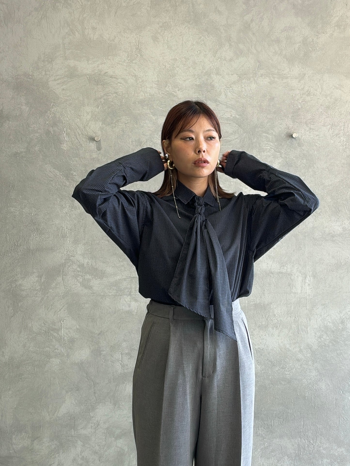 タイ付きチェックシャツ／LE MÉLANGE