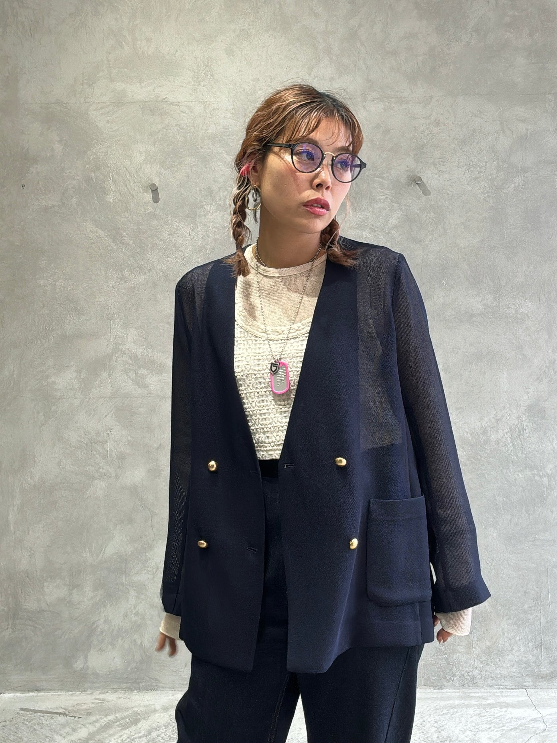 メッシュノーカラージャケット／Dignite collier