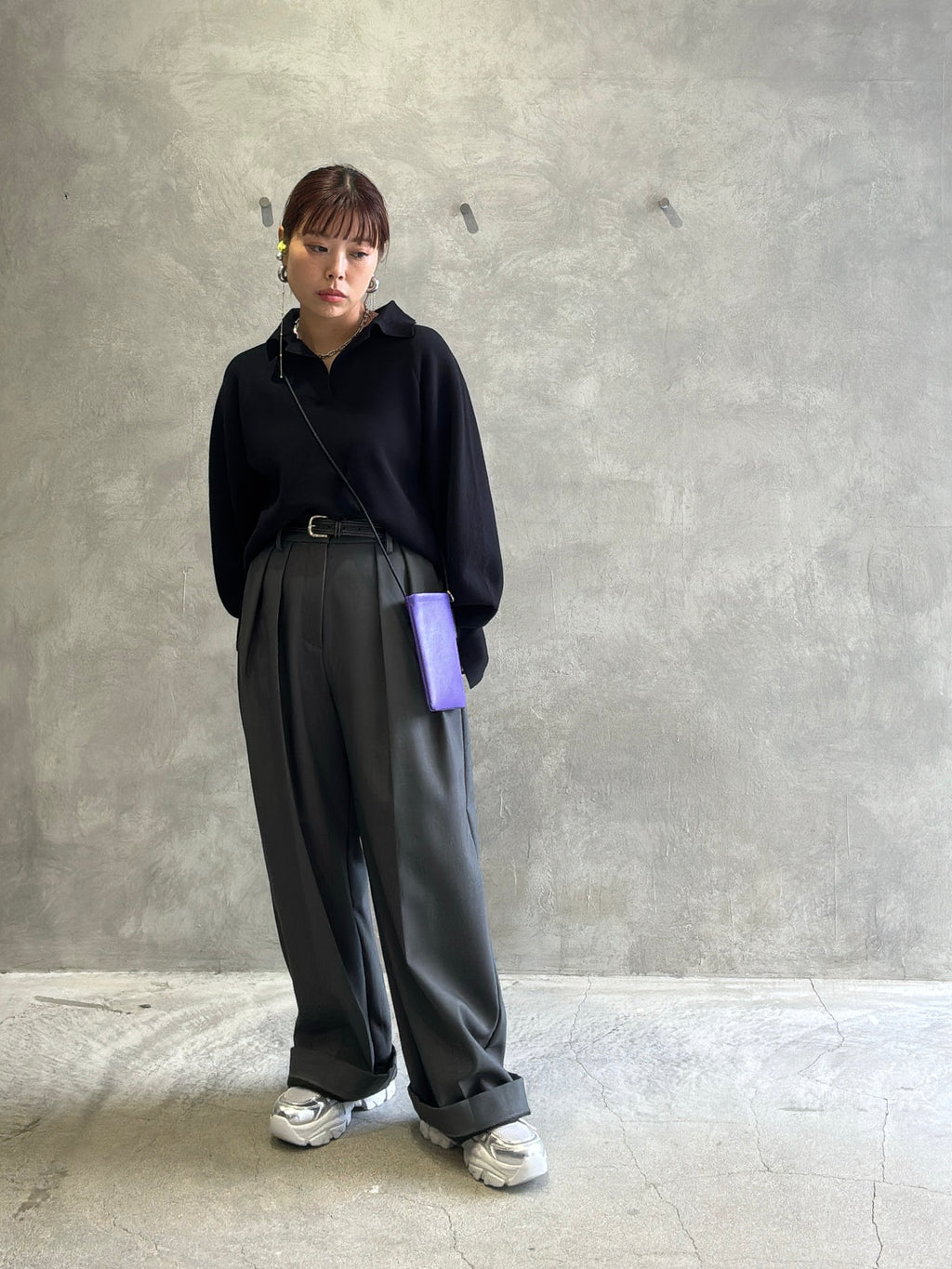 裏起毛タックワイドパンツ／Dignite collier