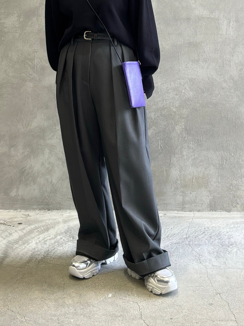 裏起毛タックワイドパンツ／Dignite collier