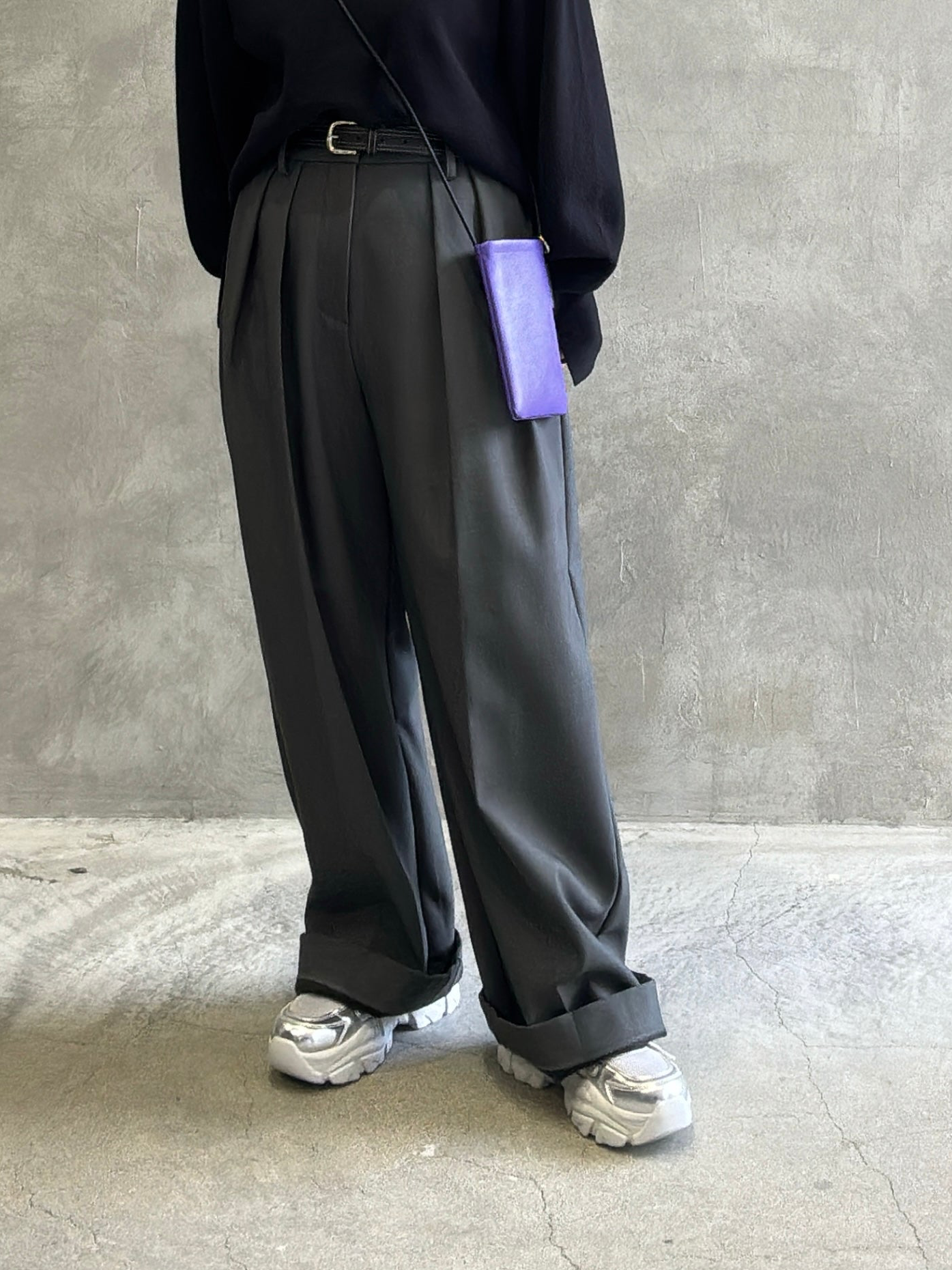 裏起毛タックワイドパンツ／Dignite collier