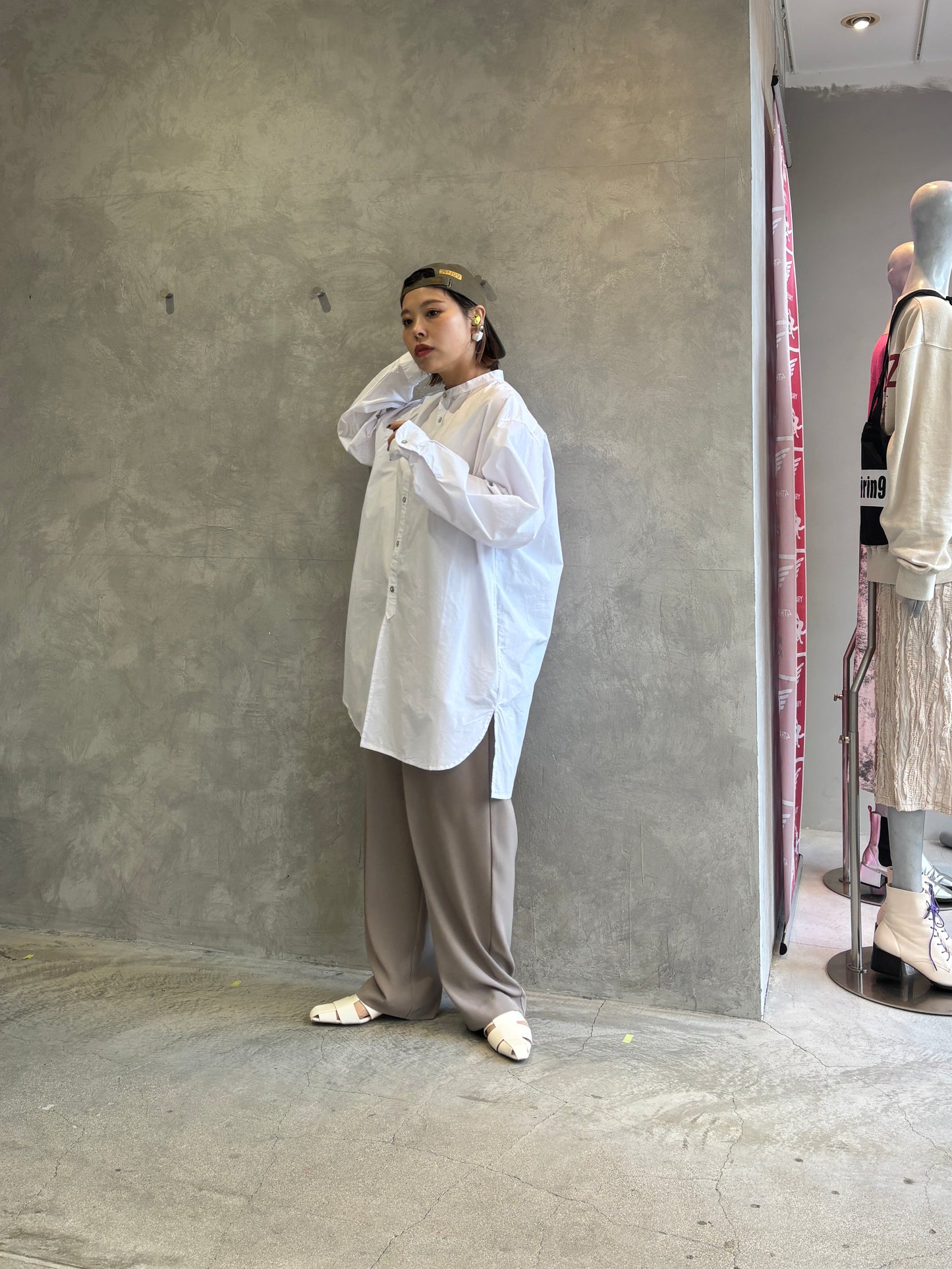 ノーカラーロングシャツ／VENT BLANC