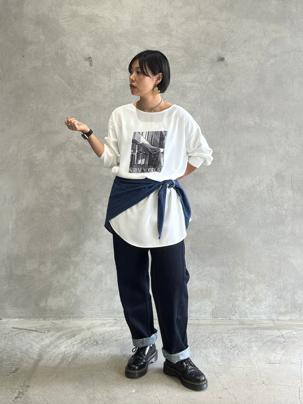 スタンドカラーデニムシャツ（スカーフ付き）／#8643203／LE MÉLANGE／2026 AW #1