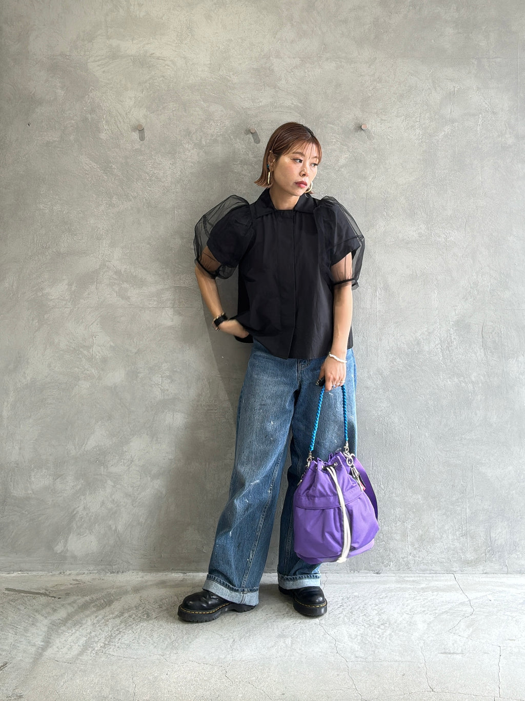 チュールレイヤードパフスリーブブラウス／MARECHAL TERRE