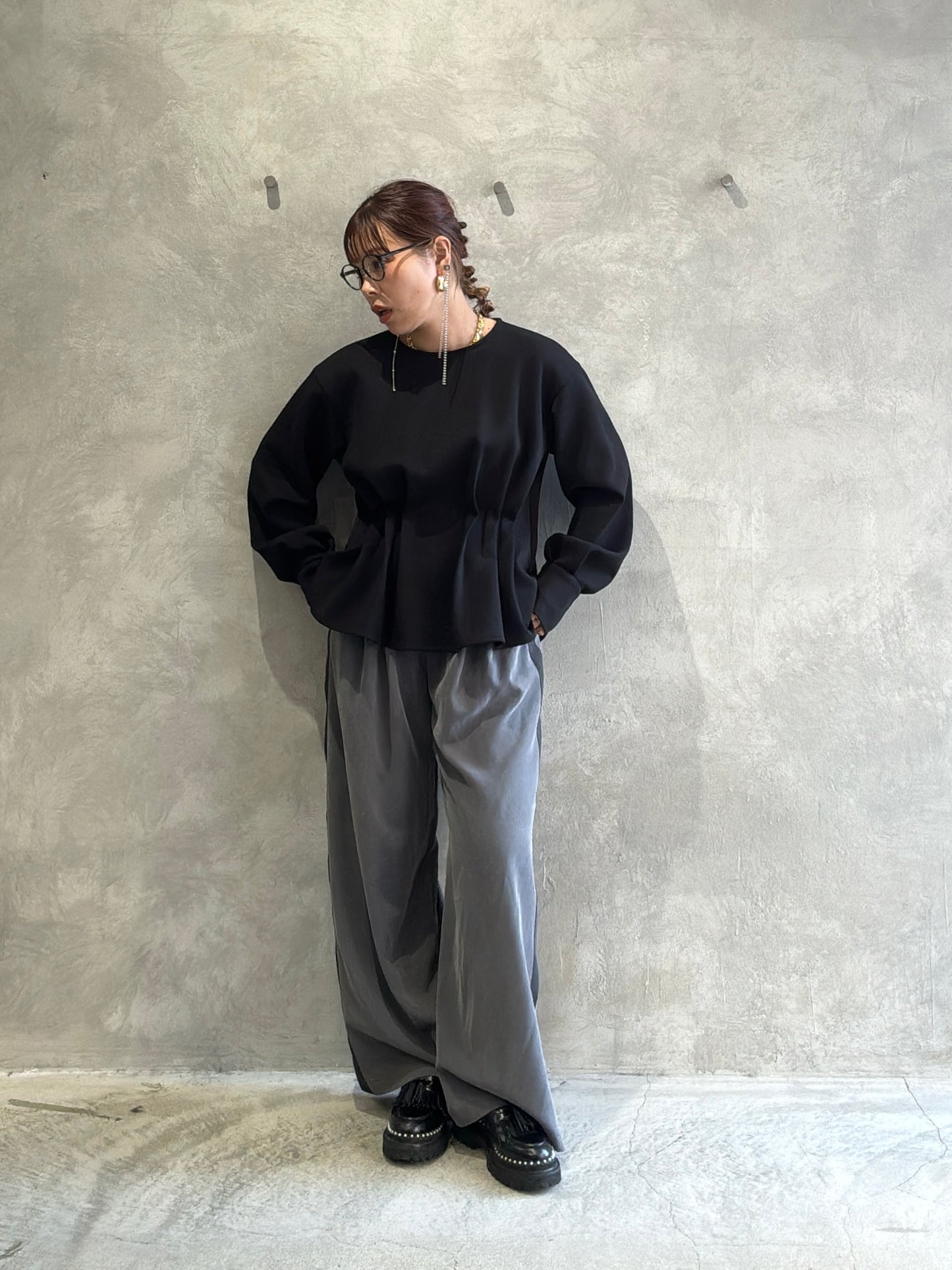 ピーチポプリンサイドテープワイドパンツ／trois