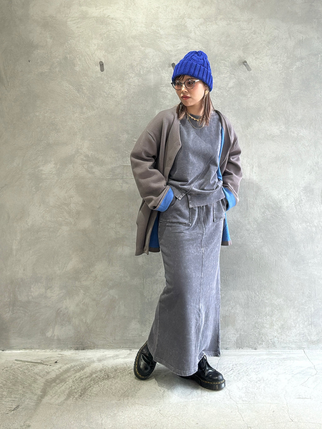 もちもちニットのバイカラーコートカーディガン