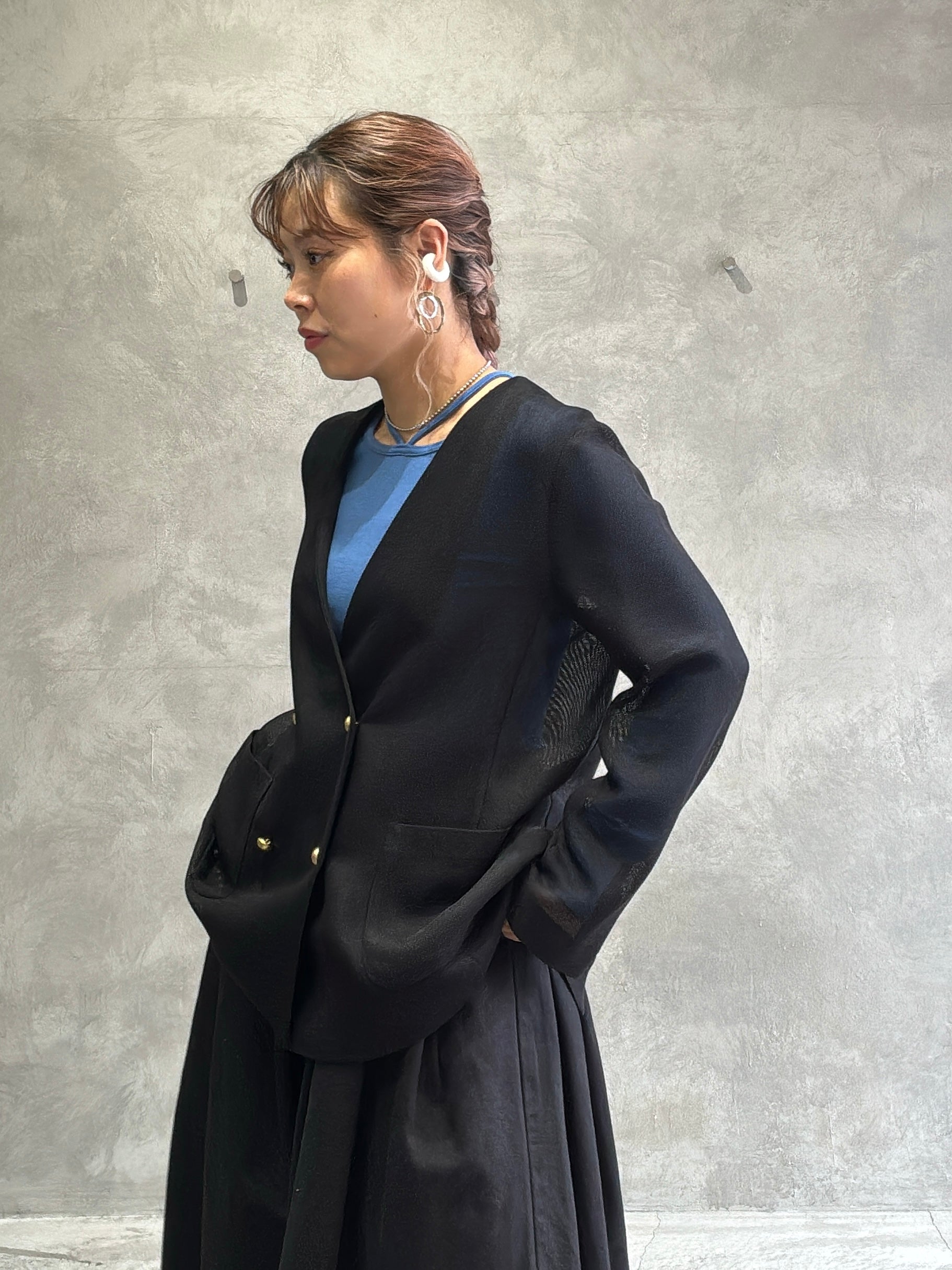 メッシュノーカラージャケット／Dignite collier