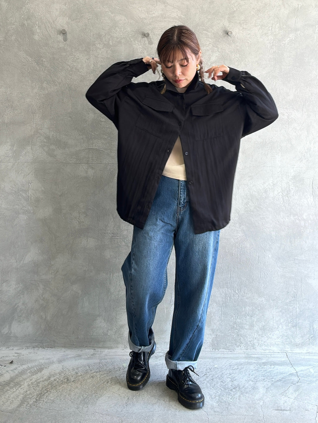 パイピングナイロンシャツ