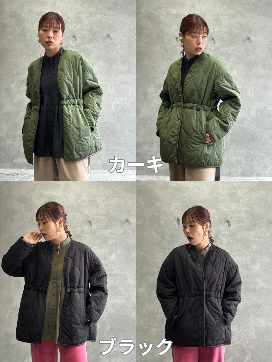 キルティングVネックショートコート／trois