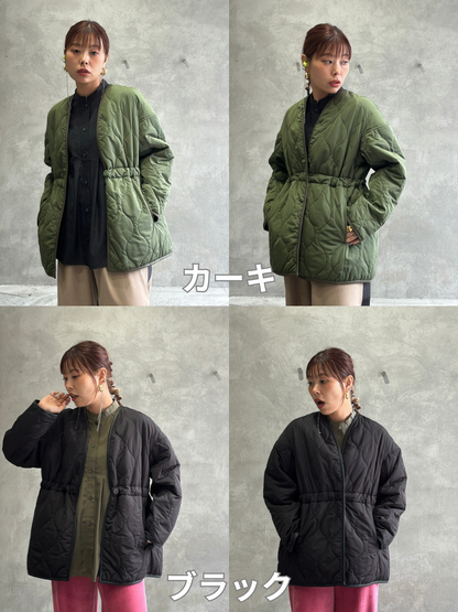 キルティングVネックショートコート／trois