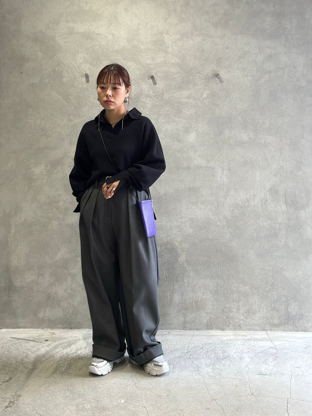 裏起毛タックワイドパンツ／Dignite collier