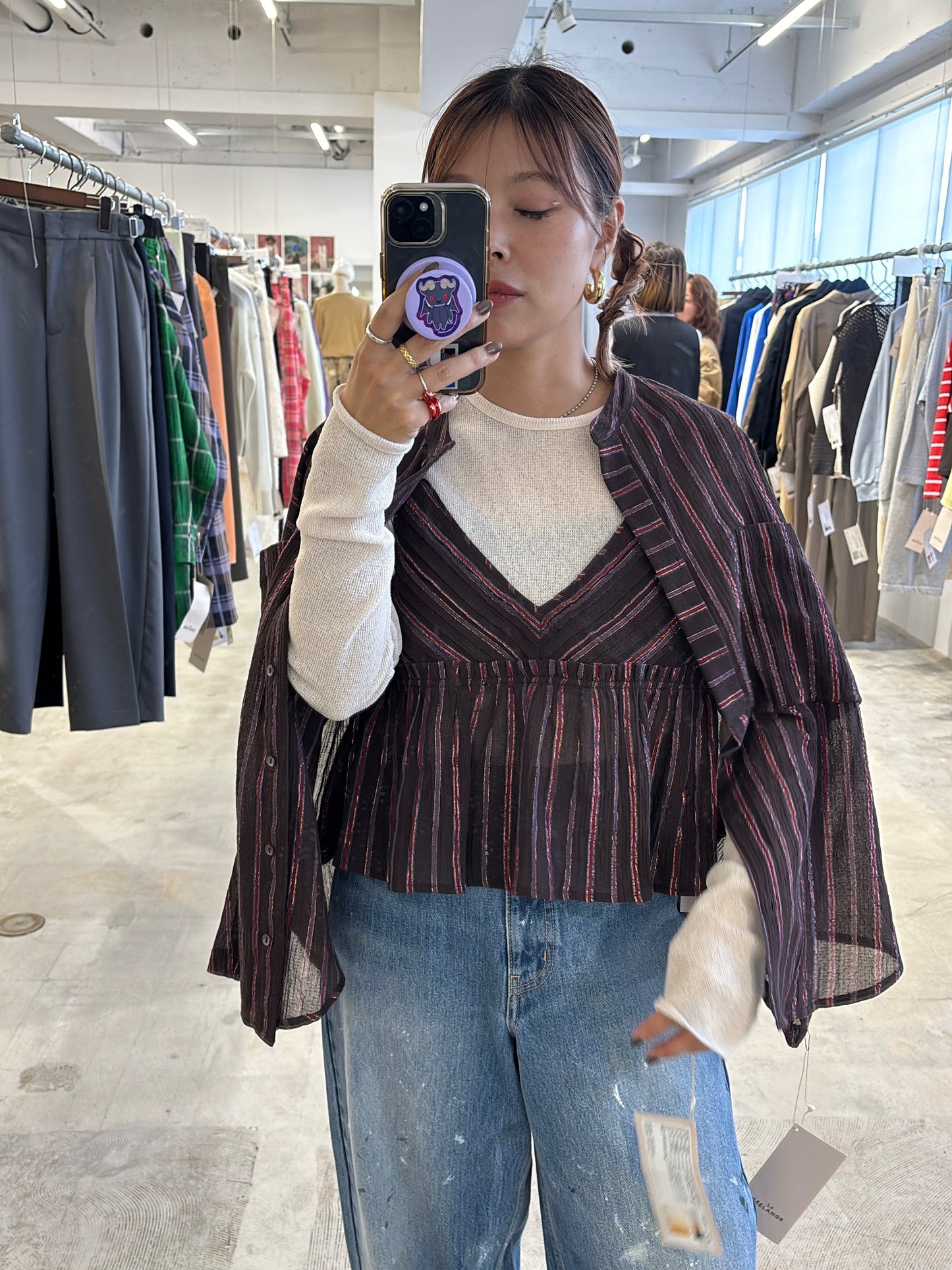 受付終了【予約販売】ストライプ柄・チェック柄キャミソール／8613210／LE MÉLANGE