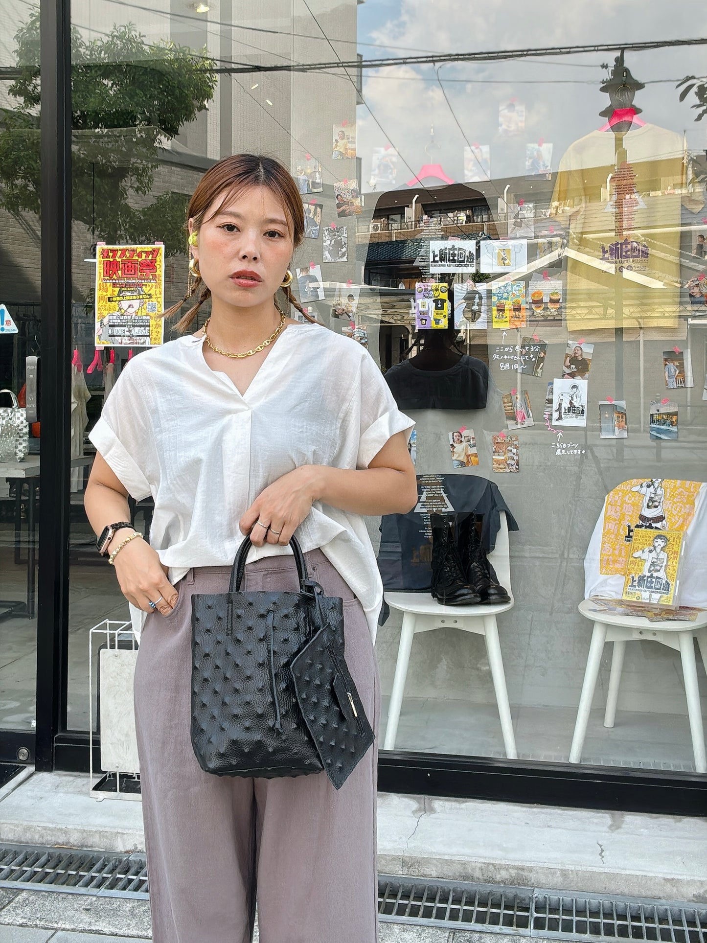 スタッズエンボスバッグ（モノトーン）／イタリア・フィレンツェのレザーバッグ