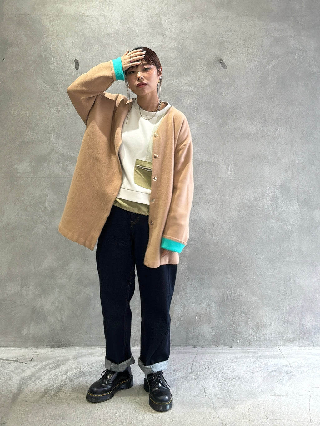 もちもちニットのバイカラーコートカーディガン