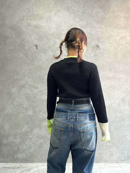 【再入荷】3カラー配色リブニット／LHELBIE