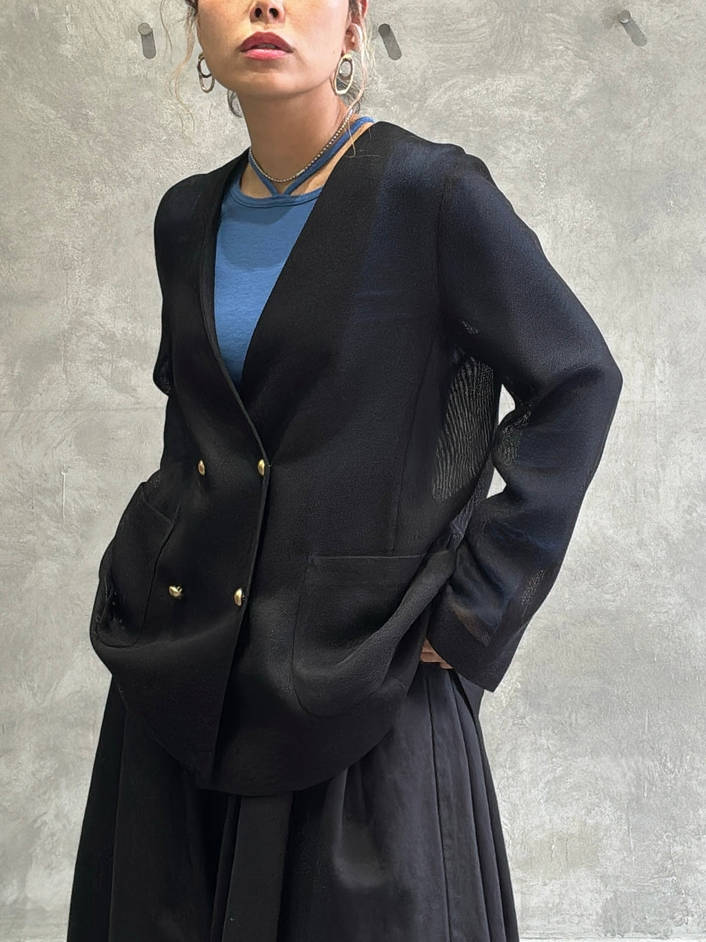 メッシュノーカラージャケット／Dignite collier