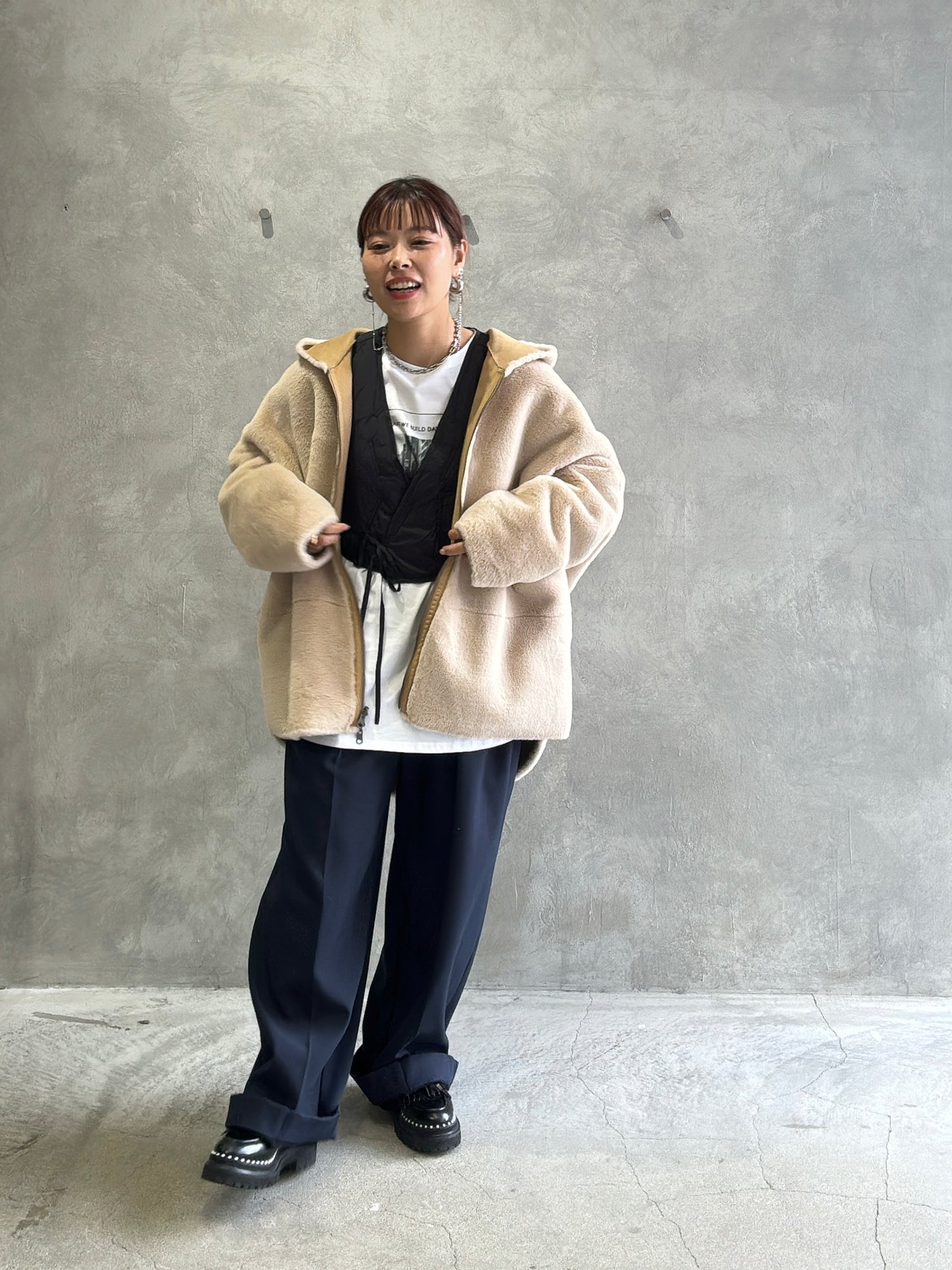 裏起毛タックワイドパンツ／Dignite collier