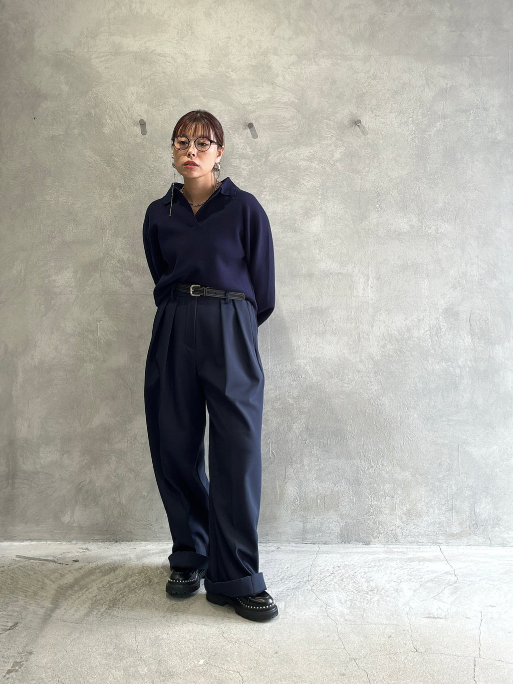 衿付きミラノリブニット／palm RICHE