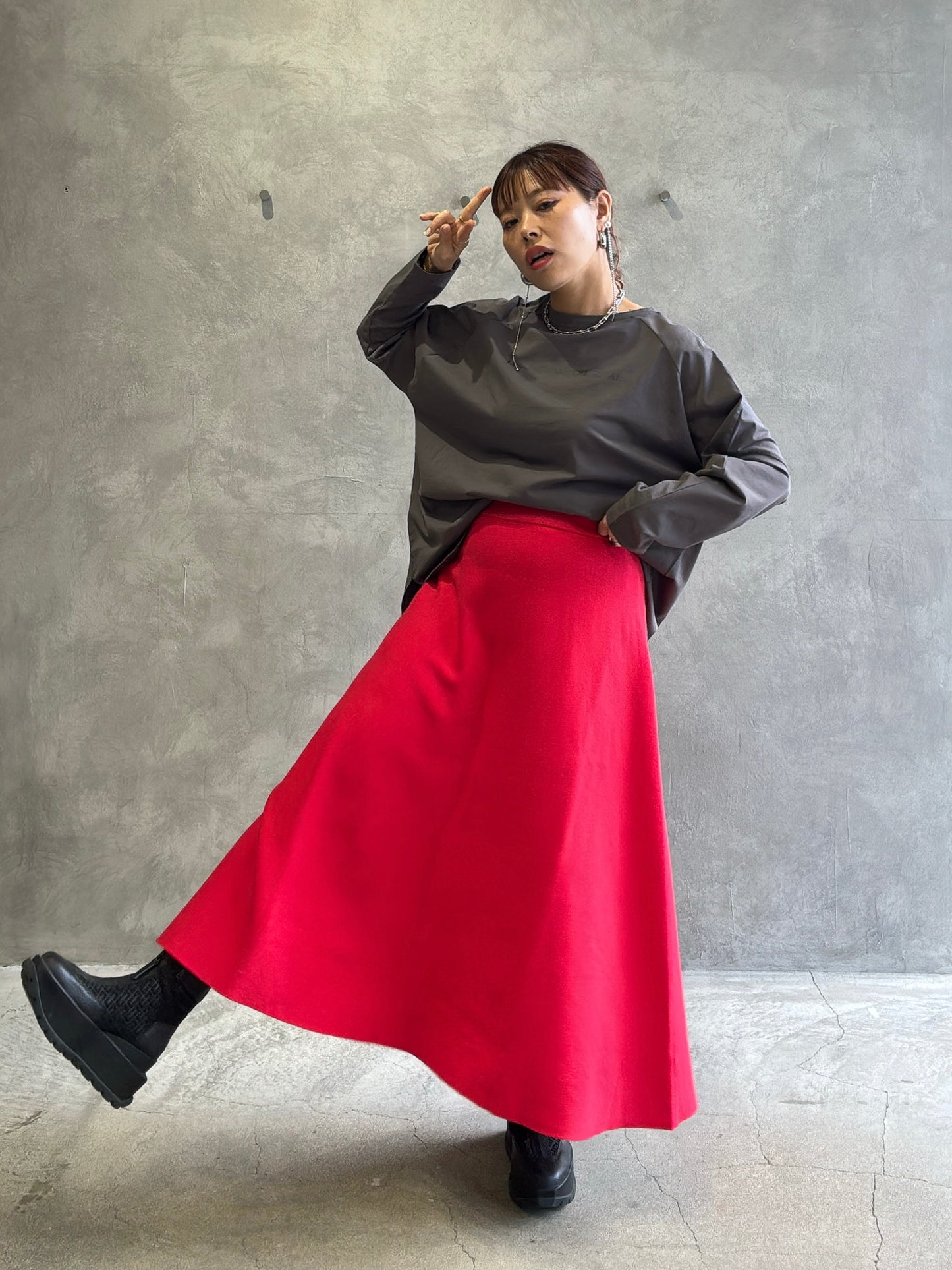 ミラノリブフレアスカート／palm RICHE