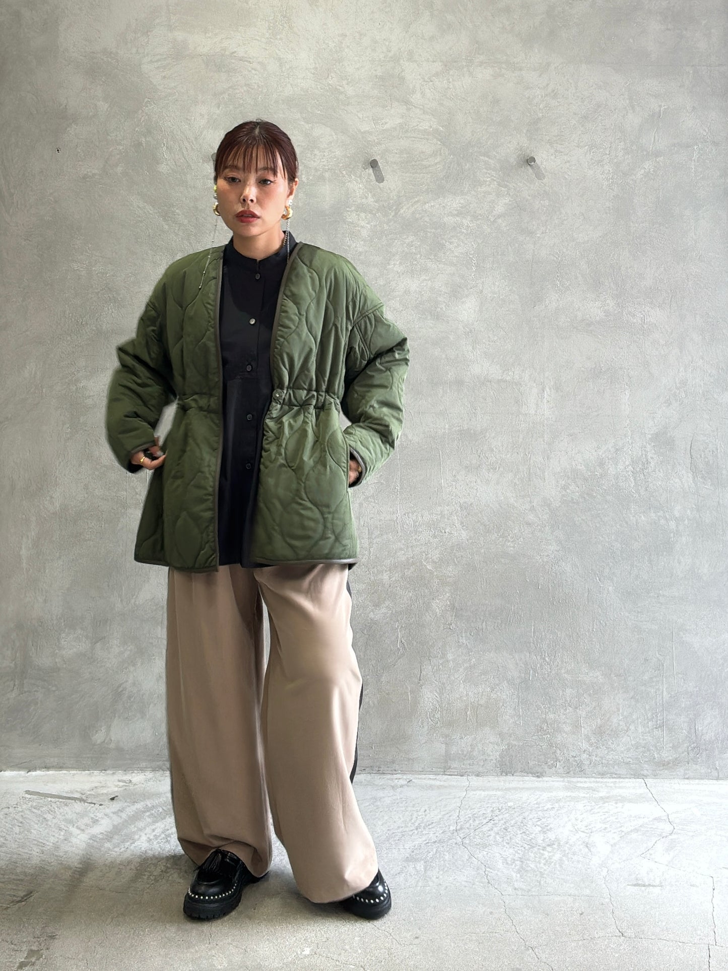 ピーチポプリンサイドテープワイドパンツ／trois