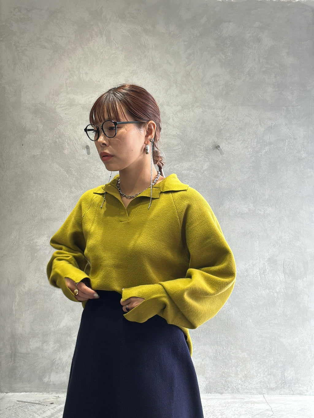 衿付きミラノリブニット／palm RICHE