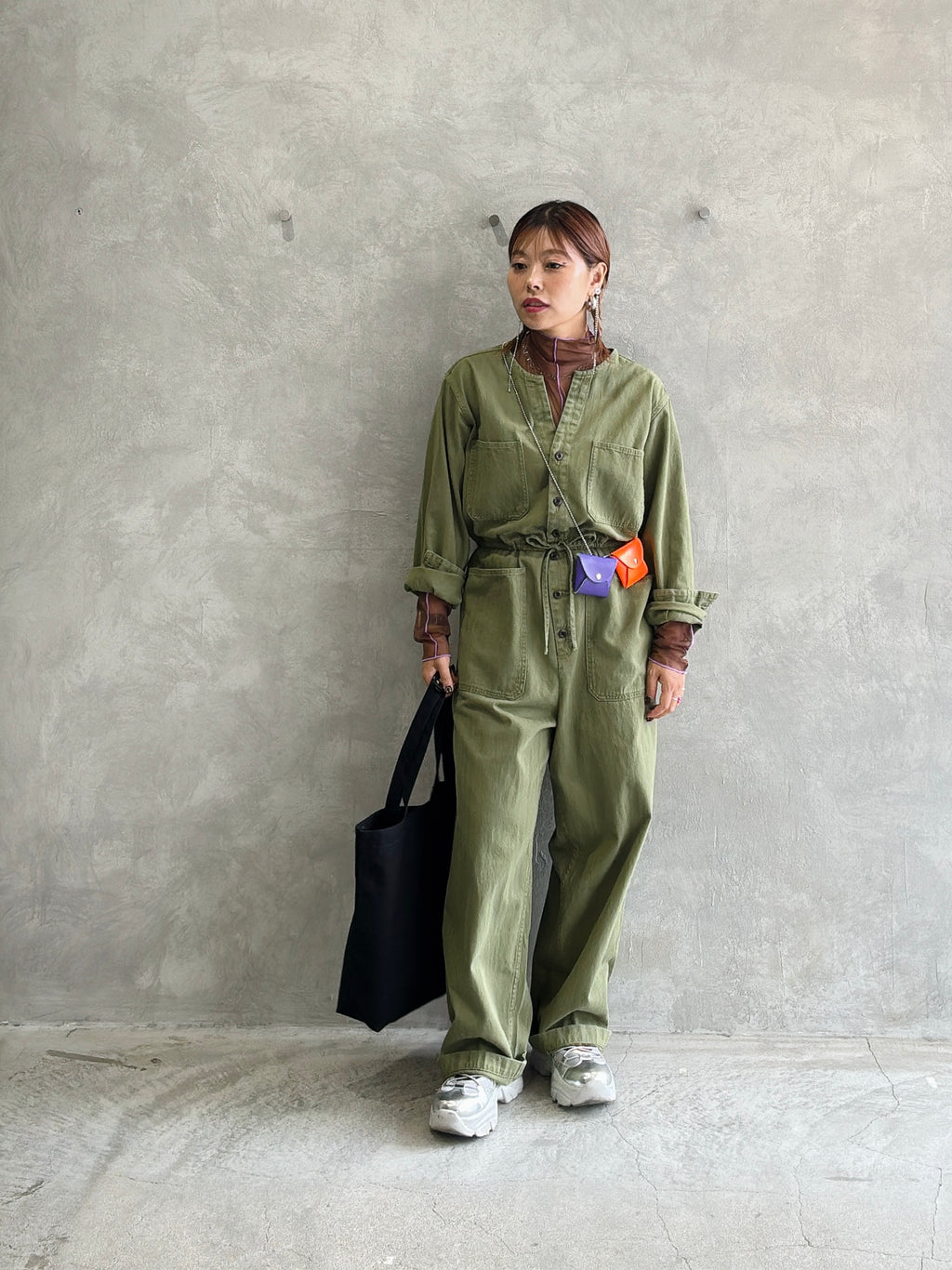 ヘリンボーンノーカラージャンプスーツ／LE MÉLANGE