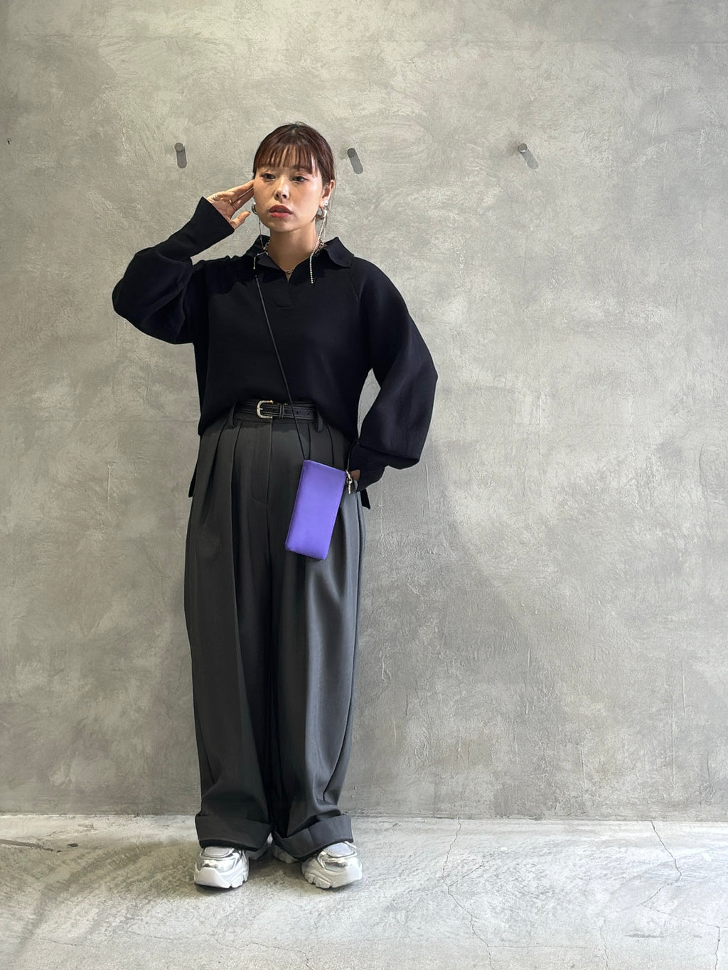 衿付きミラノリブニット／palm RICHE