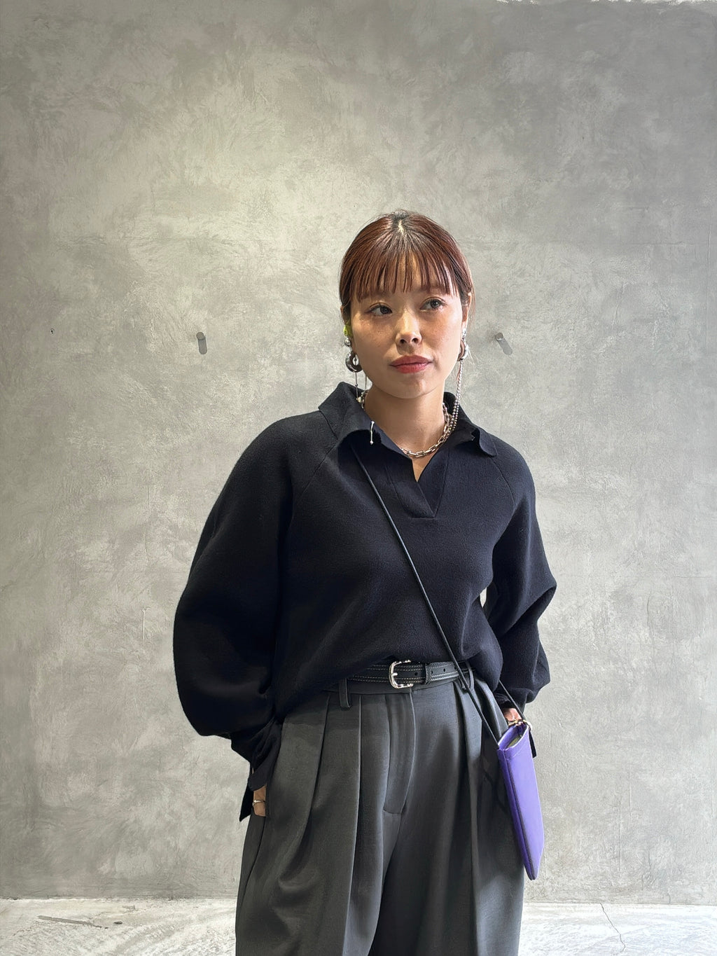 衿付きミラノリブニット／palm RICHE