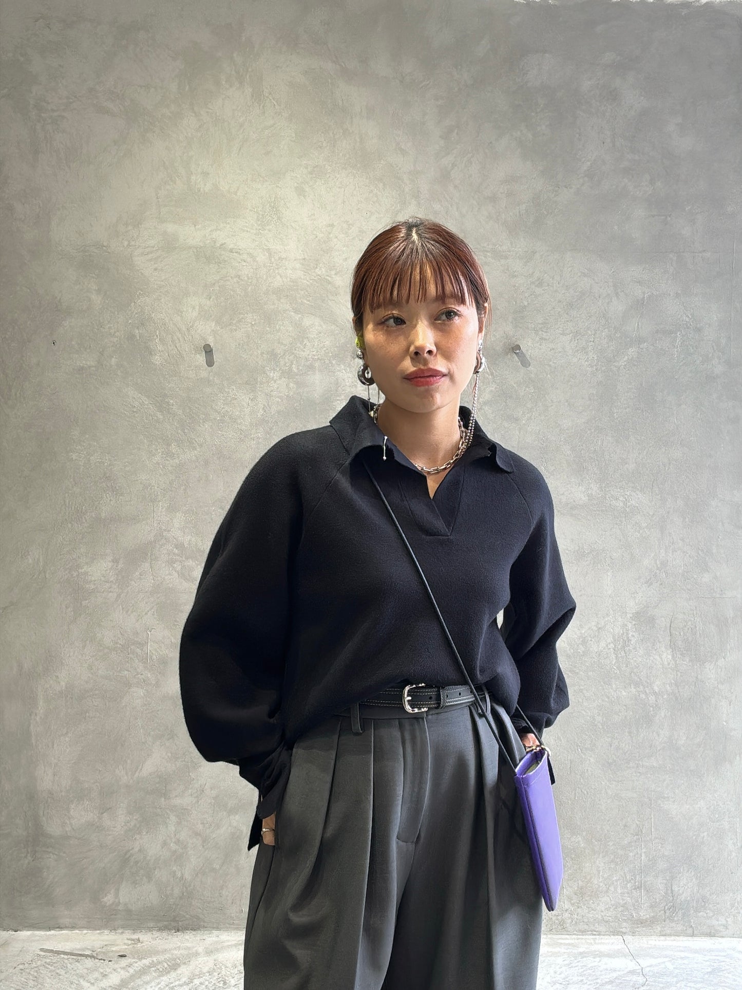 衿付きミラノリブニット／palm RICHE