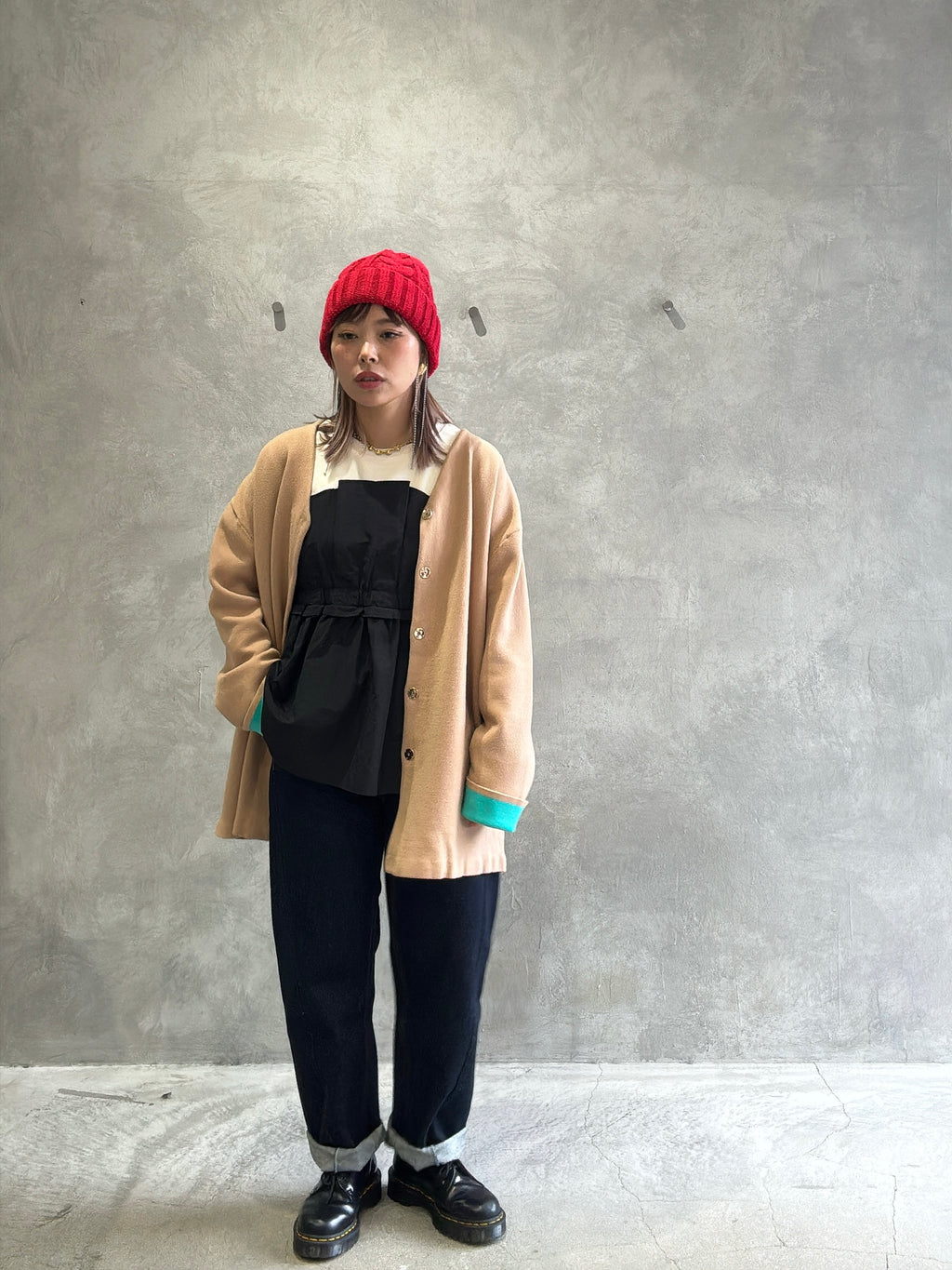 もちもちニットのバイカラーコートカーディガン