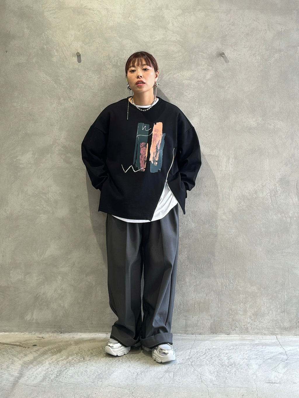 裏起毛タックワイドパンツ／Dignite collier