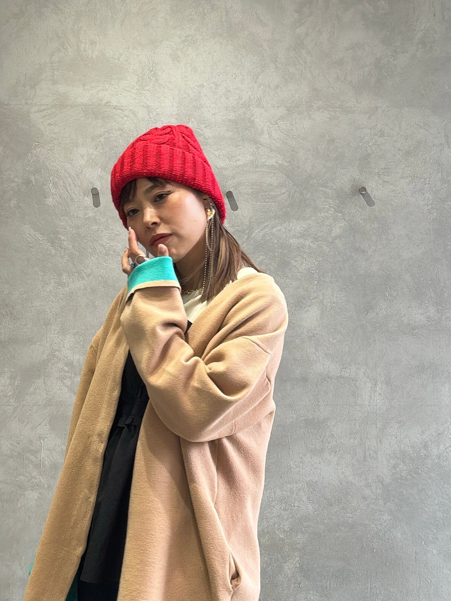 もちもちニットのバイカラーコートカーディガン