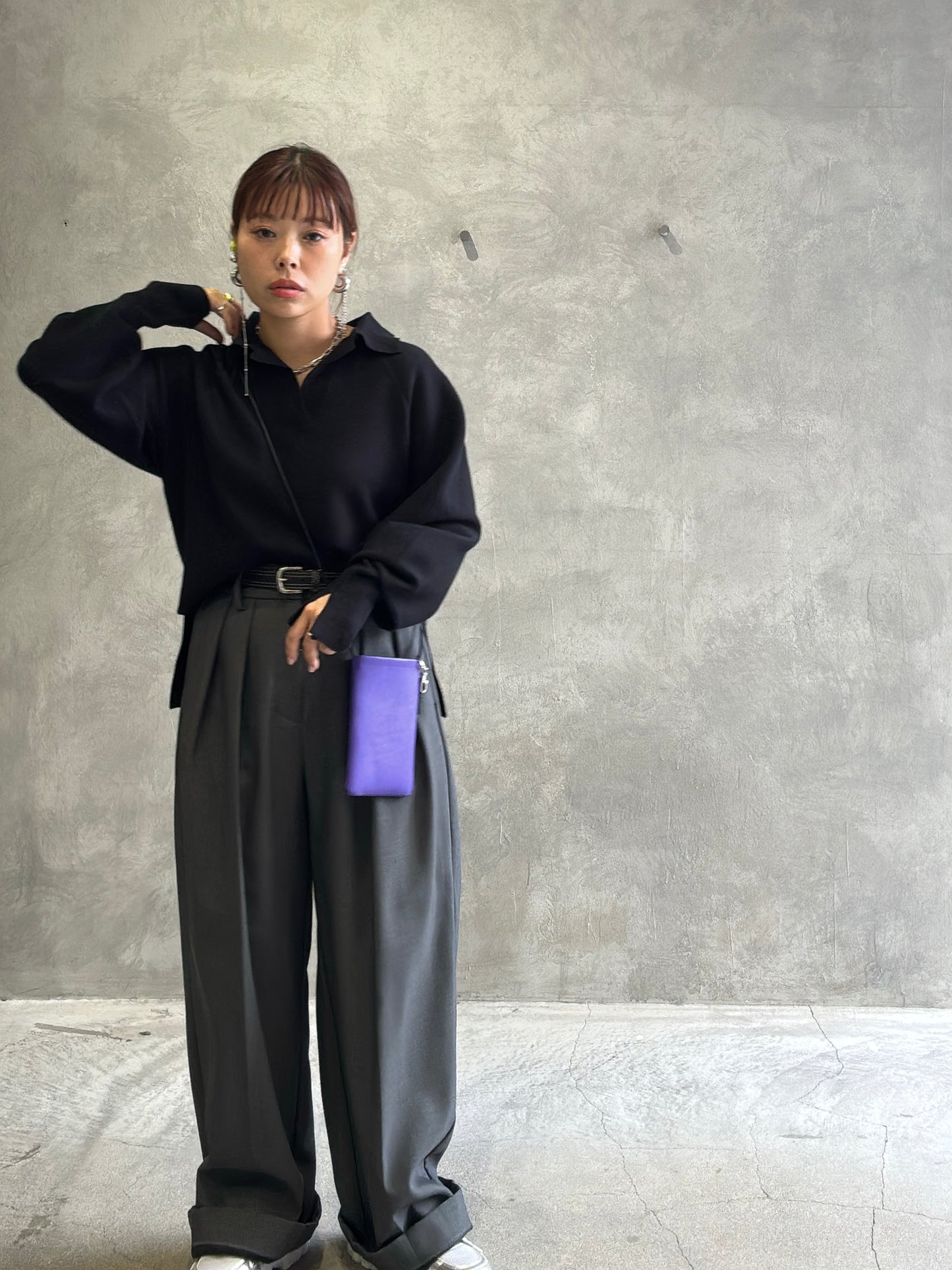 裏起毛タックワイドパンツ／Dignite collier