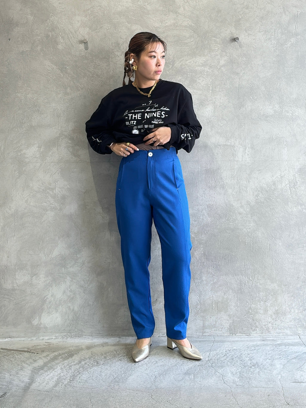 スリムカーブカラーパンツ／No.9-the Nines-