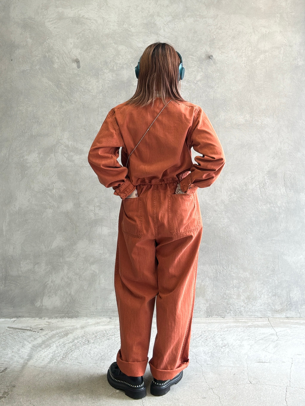 ヘリンボーンノーカラージャンプスーツ／LE MÉLANGE