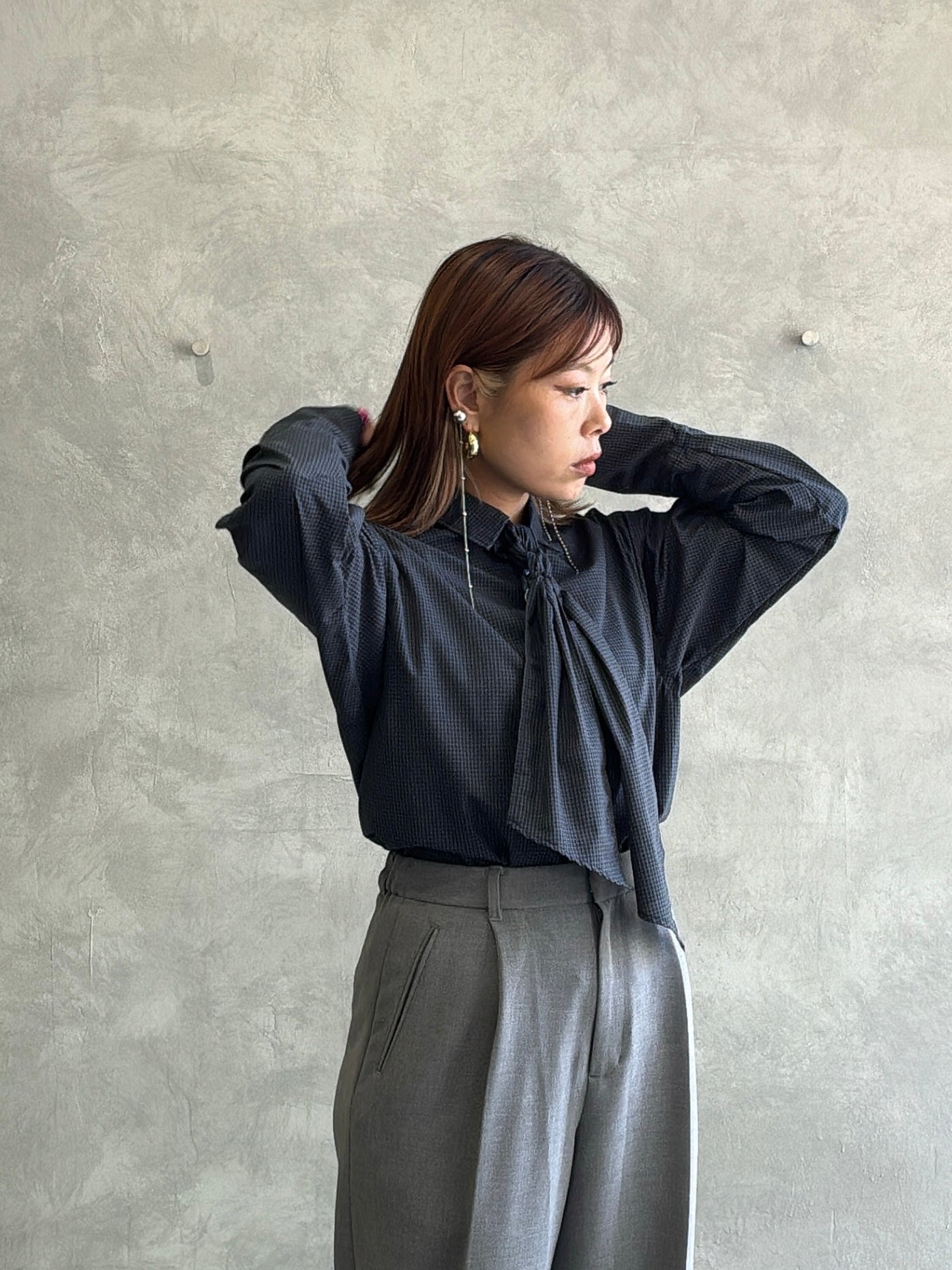 タイ付きチェックシャツ／LE MÉLANGE