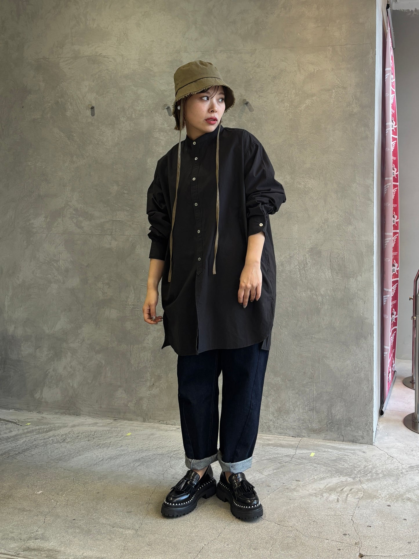 ノーカラーロングシャツ／VENT BLANC